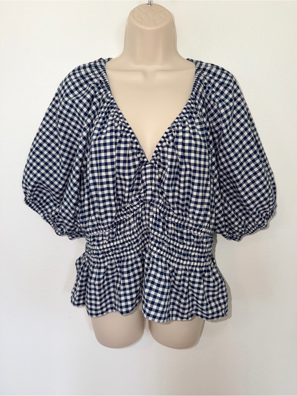 Old Navy Navy & White Gingham Peplum Top